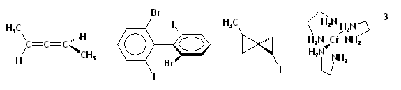 Exemples de molécules chirales qui ne sont pas basées sur l'atome de carbone tétravalent.